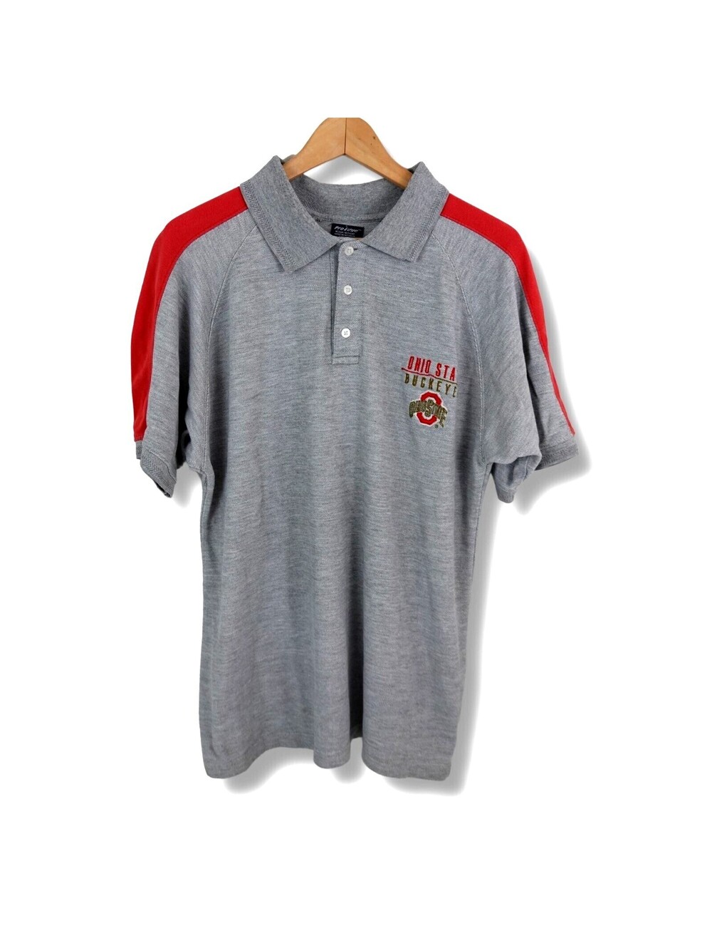 Vintage Ohio State Buckeyes Pro Edge Polo Shirt Large Gray Red NCAA Team Logo